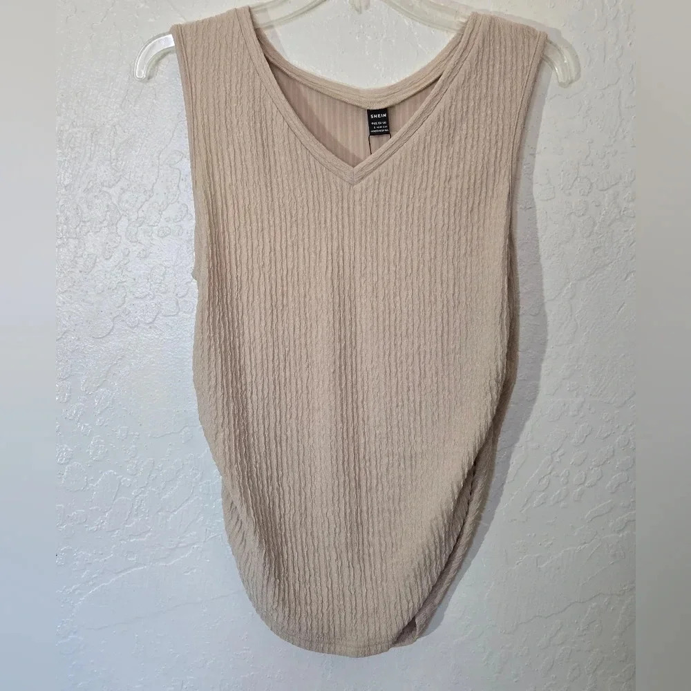 Shein | Beige Side Ruched Blouse Sz L